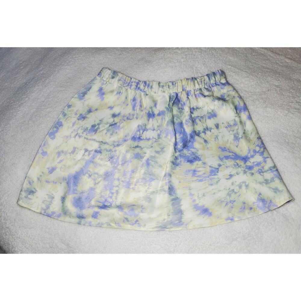 🔥 Zara XS Purple Lilac Yellow White Tie Dye Mini Skirt Satin Viscose Silky - Picture 8 of 15